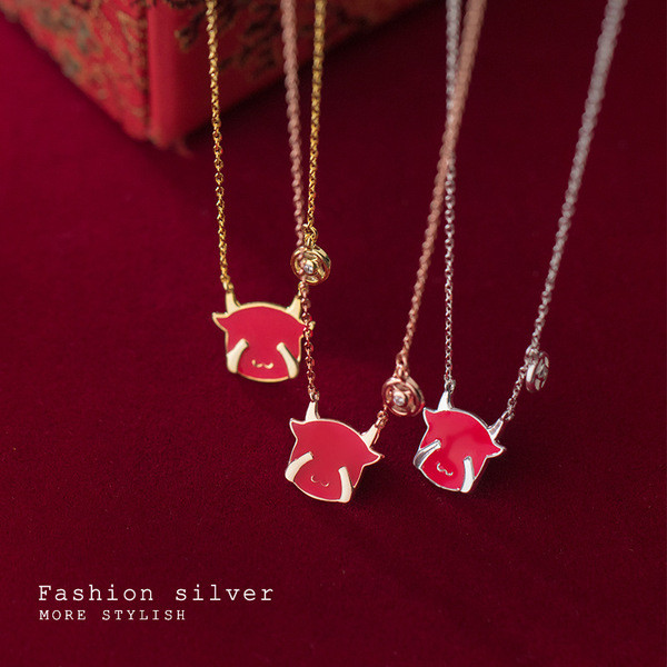 A31041 s925 sterling silver sweet red necklace