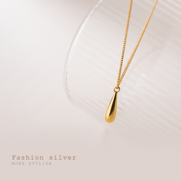 A44472 s925 silver simple teardrop elegant necklace