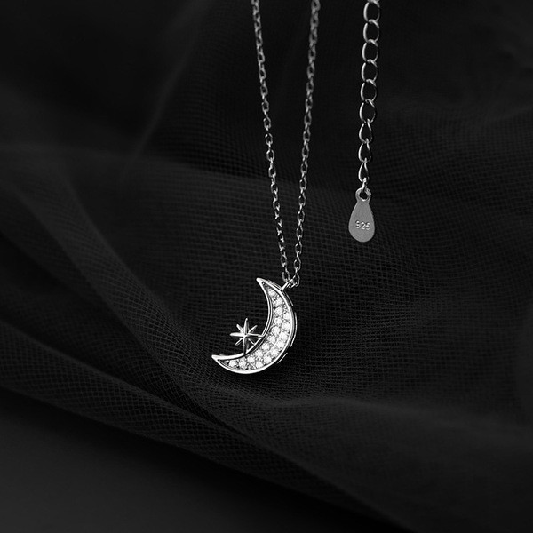A31072 s925 sterling silver trendy sparkling moon necklace