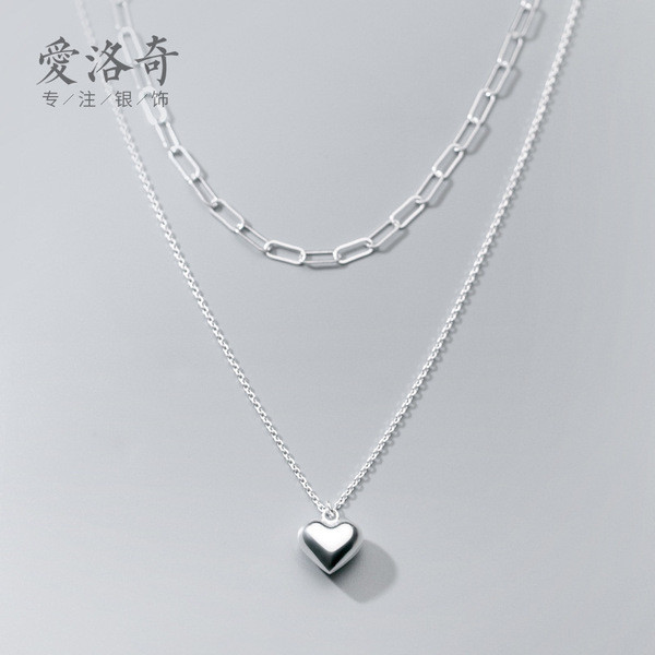 A31143 s925 sterling silver fashion chic heart necklace