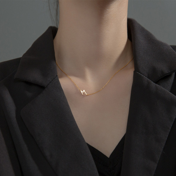A45410 s925 silver trendy simple initial elegant goldplated gold short necklace