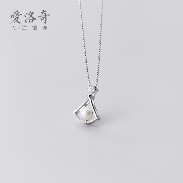 A31081 s925 sterling silver sweet rhinestone leaf pendant trendy pearl necklace