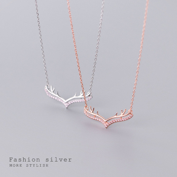 A31022 s925 sterling silver fashion rhinestone deer necklace