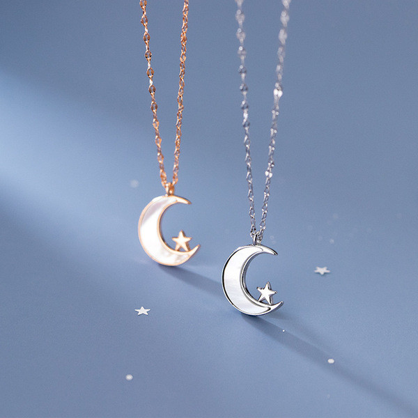 A31102 s925 sterling silver sweet crescent necklace