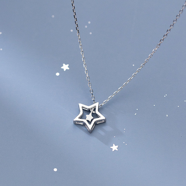 A31098 s925 sterling silver hollowed stars necklace