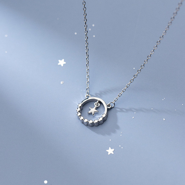 A31137 s925 sterling silver cute circle stars necklace