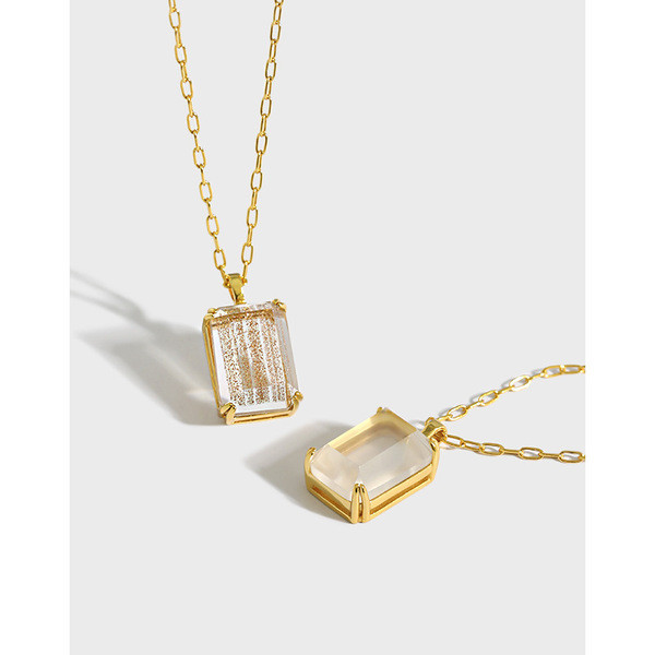A31517 vintage quality geometric square gold sterling silver necklace
