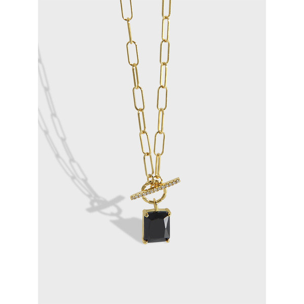 A31493 black gold square cha925 sterling silver necklace