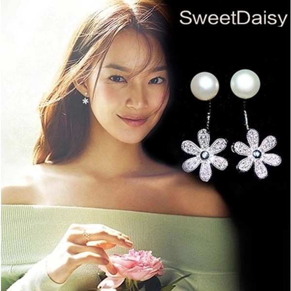 S11204 pearl flower cubic zirconia stud 925 sterling silver stud