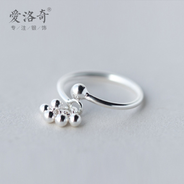 A36282 s925 sterling silver chic tassel silver ball ring