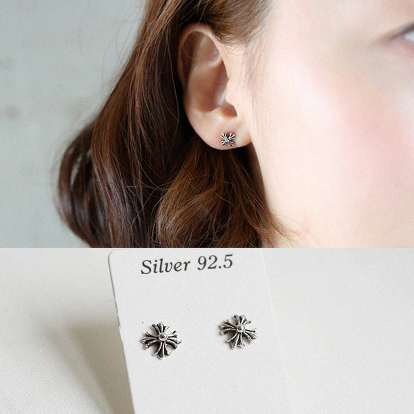 S11174 IN-C25 S925 sterling silver vintage silver cross stud