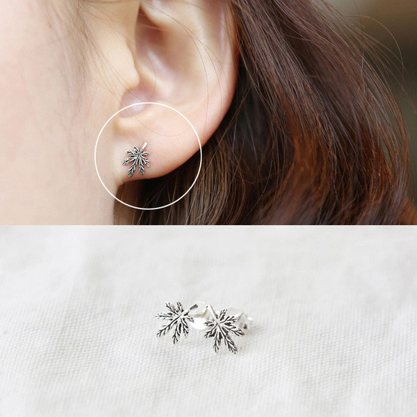 S11185 925 sterling silver silver stud leaf silver