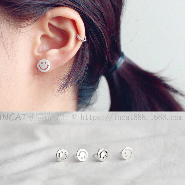 S11178 S925 sterling silver simple style smiling face expressions stud