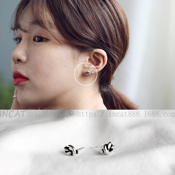 S11260 925 sterling silver heart vintage knot stud earrings