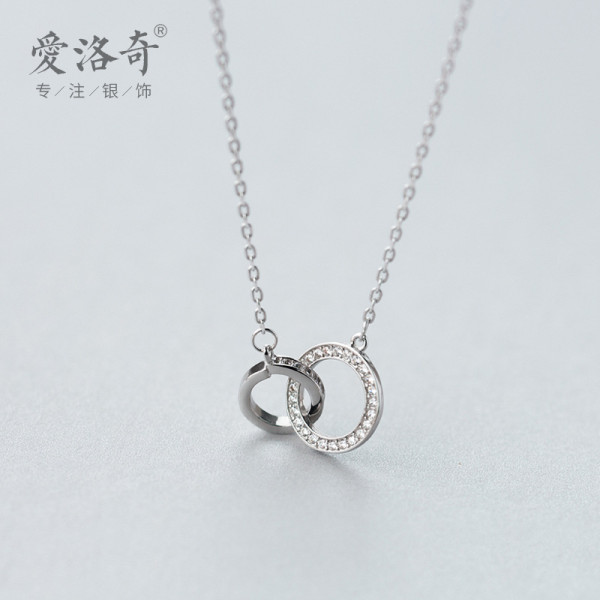 A35401 925 sterling silver fashion rhinestone circle necklace