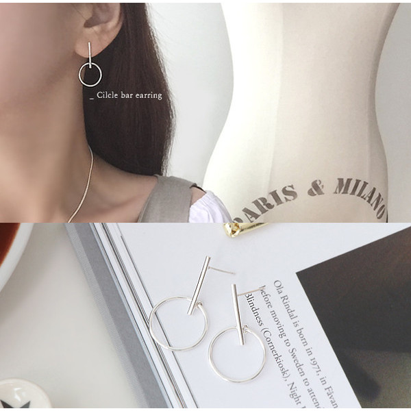 S11232 S925 sterling silver minimalist geometric circle stud string