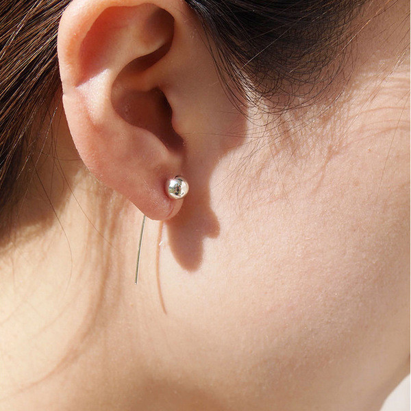 S11311 925 sterling silver small ball long stud earrings