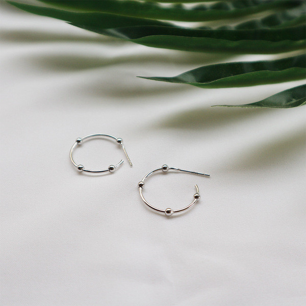 S11297 925 sterling silver small ball circle hoop earrings