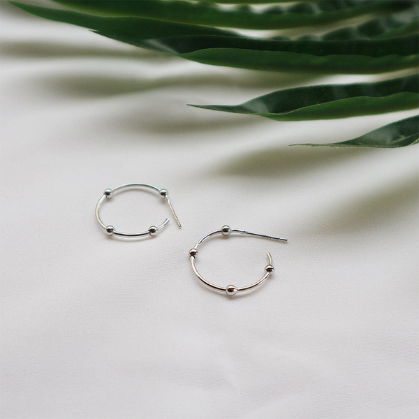 S11297 925 sterling silver small ball circle hoop earrings