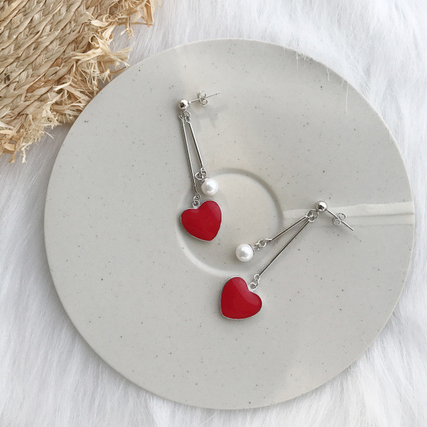 S11220 S25sterling silver heart pearl tassel earrings minimalist heart earrings