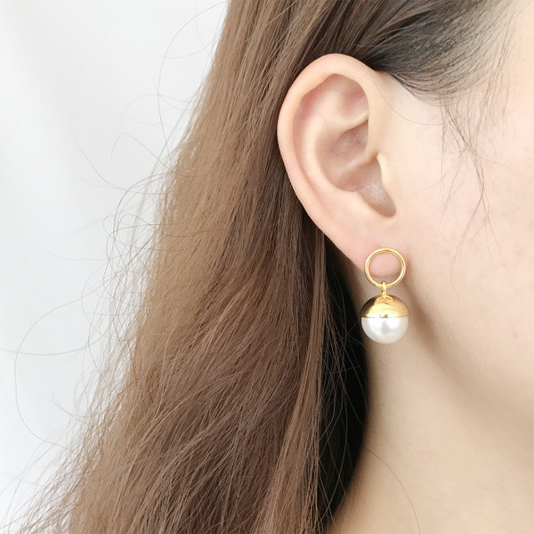 S11253 925 sterling silver silver design geometric big pearl earrings fashion