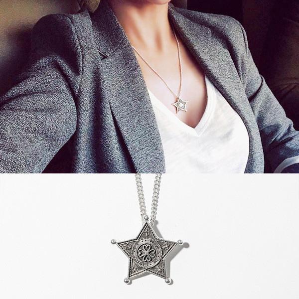 A31385 black s925 sterling silver star geometric unique necklace