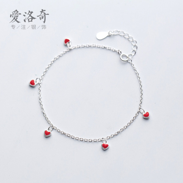 A36436 s925 sterling silver charm trendy red heart charm bracelet