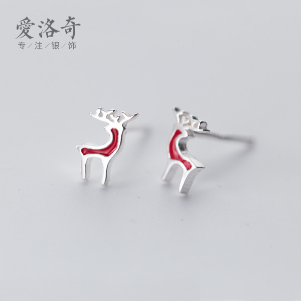 A35853 s925 sterling silver trendy christmas deer print earrings