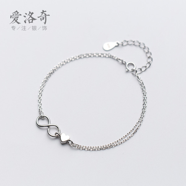 A35190 s925 sterling silver charm trendy doublelayer heart big simple heartshape bracelet