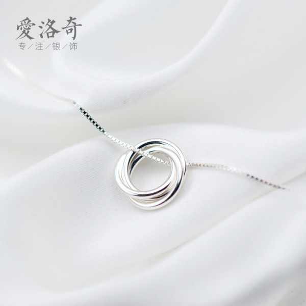 A35202 s925 sterling silver fashion unique layered circle pendant necklace