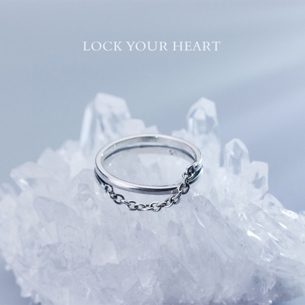 A44677 s925 dainty simple double layered chain bar elegant unique ring