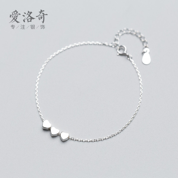 A35189 s925 sterling silver charm simple heart charm bracelet