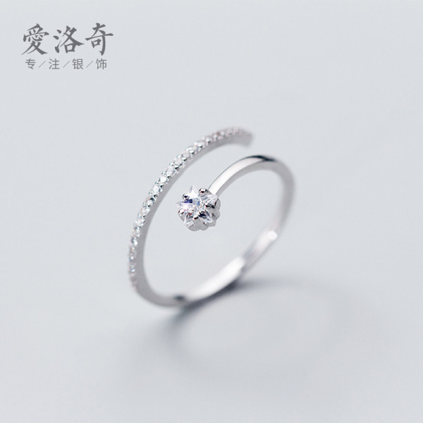 A36283 s925 sterling silver stars rhinestone star adjustable ring
