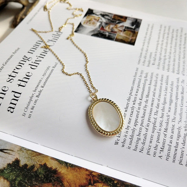 A31376 925 sterling silver oval shell necklace