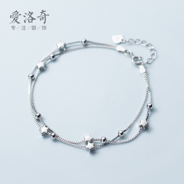A36438 s925 sterling silver charm fashion stars doublelayer charm bracelet