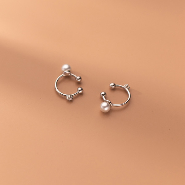 A35833 s925 sterling silver clipon piercing rhinestone pearl earrings