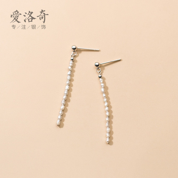 A31782 s925 sterling silver simple cute pearl chic long bar earrings