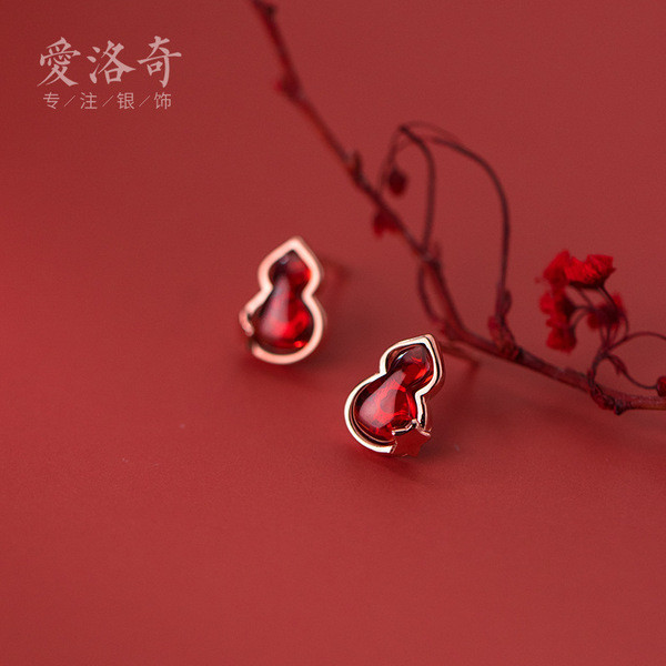 A32306 s925 sterling silver red cubiczirconia star earrings