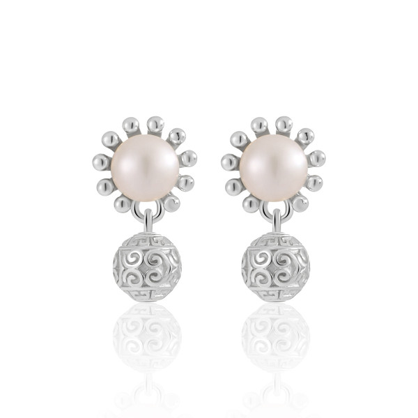 A42377 vintage unique elegant ball pendant pearl s925 sterling silver stud earrings