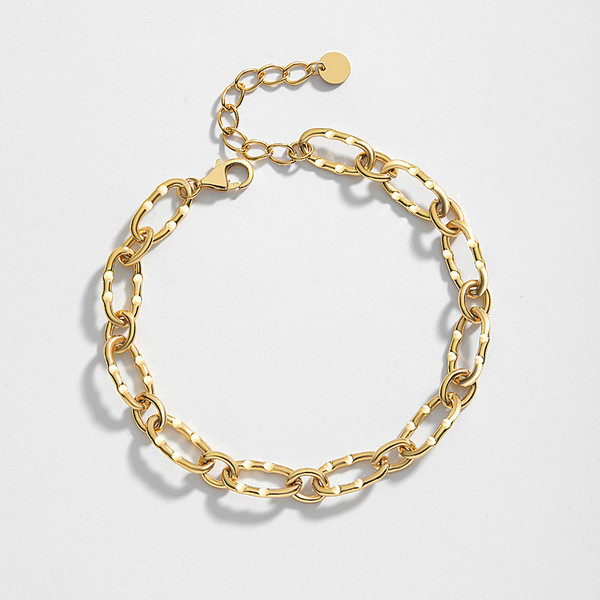 A34195 925 sterling silver simple gold fashion adjustable thick charm bracelet