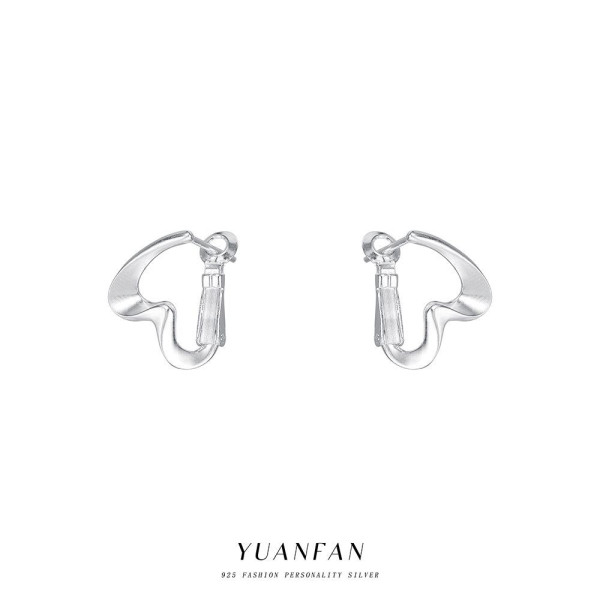 A42597 s925 sterling silver simple stud unique gold metal geometric heart earrings