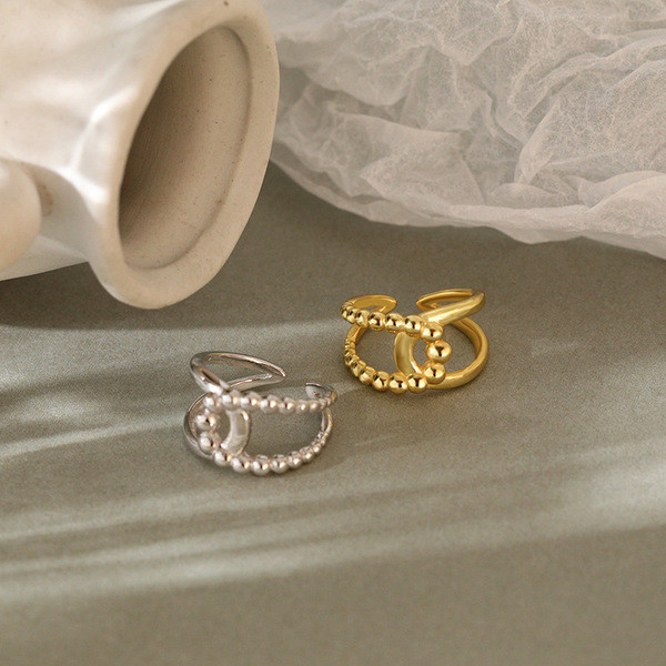 A33418 925 sterling silver vintage hollowed fashion gold unique adjustable ring