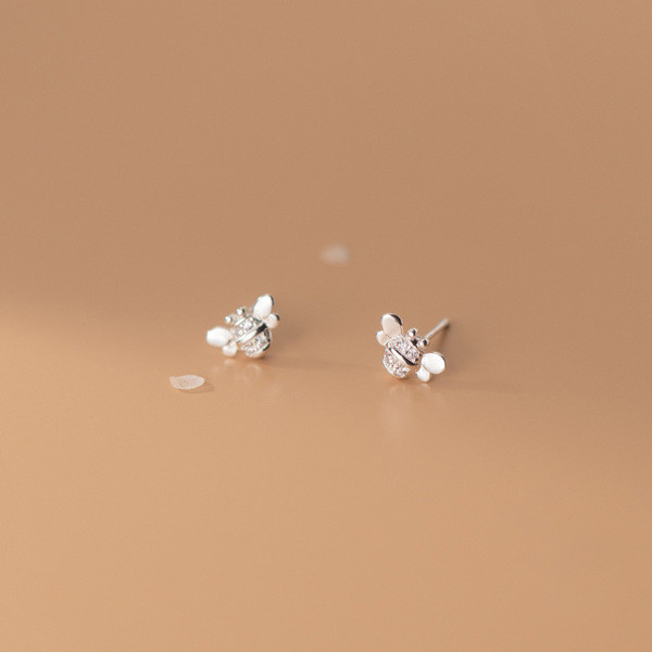 A33819 s925 sterling silver simple fashion rhinestone bee earrings