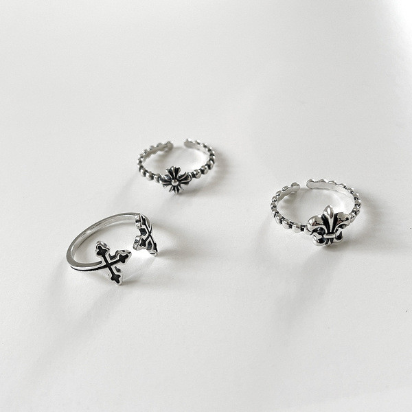 A32467 s925 sterling silver simple vintage twist cross adjustable ring