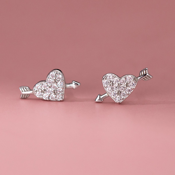 A40795 s925 sterling silver stud rhinestone heart sweet earrings