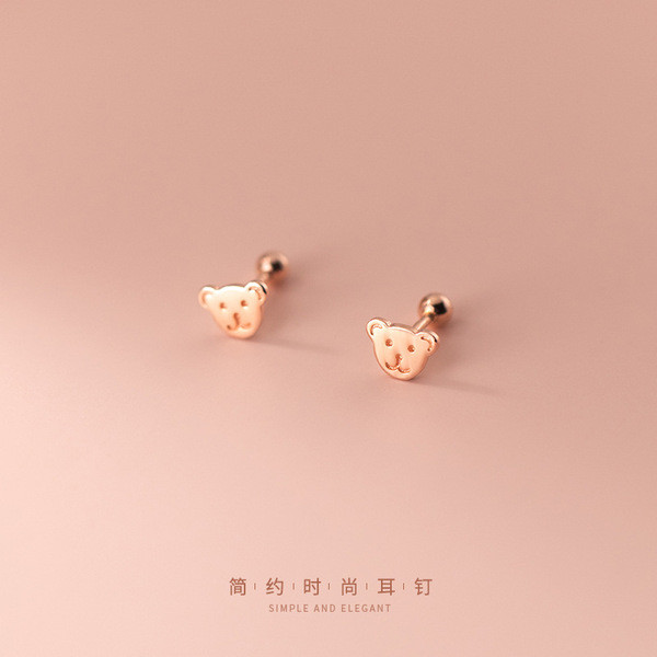 A33707 s925 sterling silver simple trendy cute bear sweet earrings