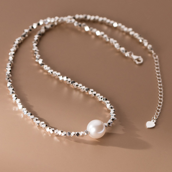 A39573 s925 sterling silver artificial pearl vintage necklace