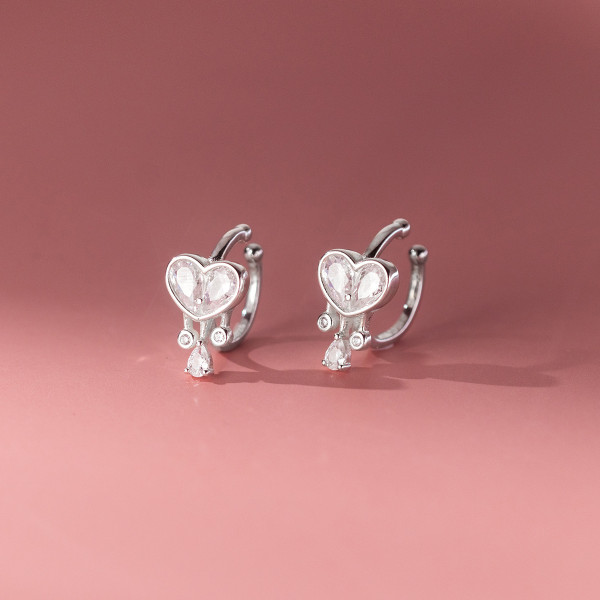 A39485 s925 sterling silver rhinestone heart clipon trendy design earrings