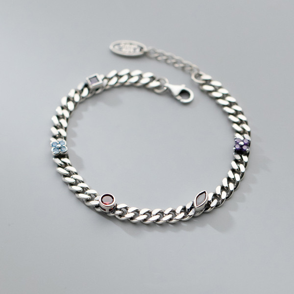 A38188 s925 sterling silver rhinestone geometric charm vintage unique bracelet