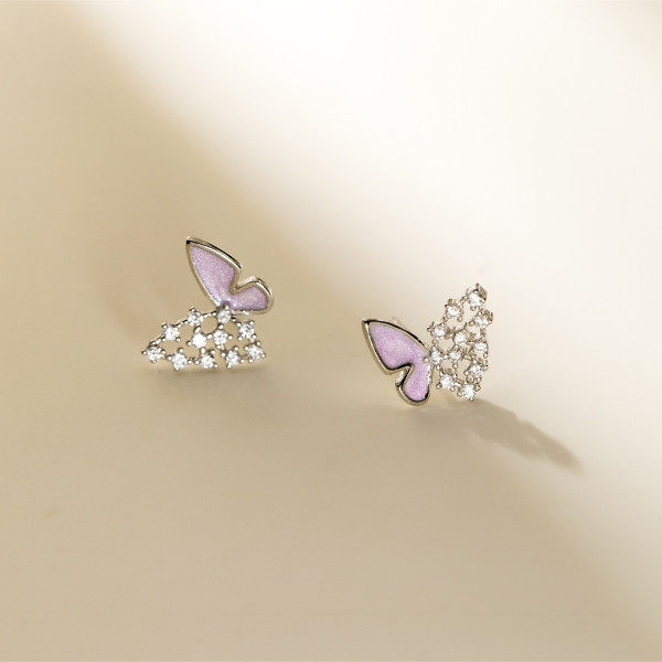 A42515 s925 sterling silver rhinestone butterfly stud fashion earrings